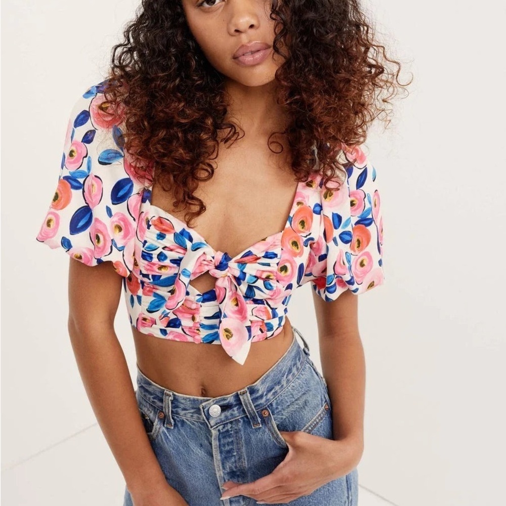 New! For Love And Lemons Gianna Colorful Floral Crop Top 2616
